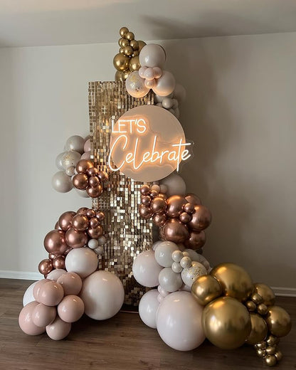 Shimmer Wall Backdrop Light Gold Square Sequin Wall Panel Backdrop Decor for Wedding, Anniversary, Birthday, Party, 12 Panels