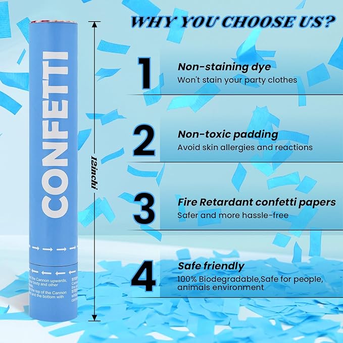 Confetti Cannon Blue Biodegradable Confetti Poppers 12Pack Party Poppers Confetti Shooters Blue Sticks for Wedding Graduation Engagement Anniversary Bridal Shower Valentines Day Birthday