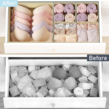 DIMJ Drawer Organizer Clothes, 28 Pack Dresser Organizer, Foldable Closet Organizers and Storage, Fabric Dresser Bins, Drawer Dividers for Nursery, Baby Clothes, Underwears, Sock,Beige