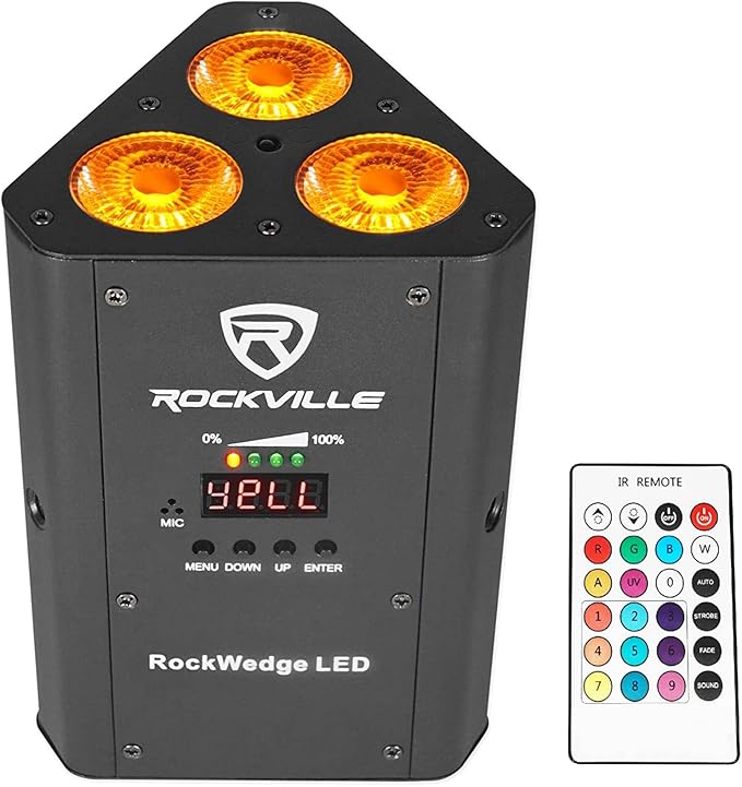 Rockville RockWedge LED 54W RGBWA+UV Battery Powered Par Light, Wireless DMX, Rechargeable, Compact Design, for DJs and Events