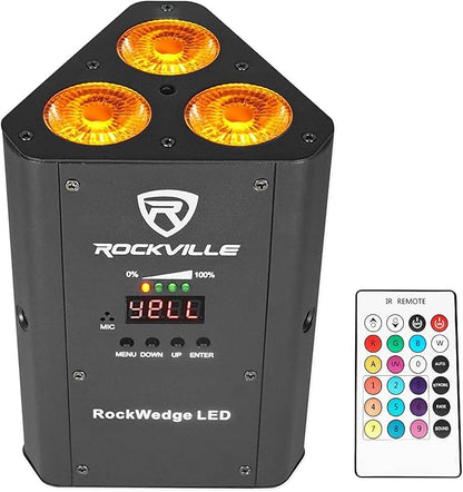 Rockville RockWedge LED 54W RGBWA+UV Battery Powered Par Light, Wireless DMX, Rechargeable, Compact Design, for DJs and Events