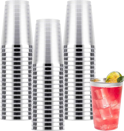 Goodluck 50PCS 14oz Silver Plastic Cups for Party, Disposable Silver Plastic Cups, Cocktail Glasses for Wedding Thanksgiving, Christmas, and Parties