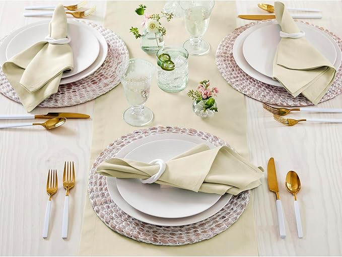 Solino Home Linen Napkins Set of 4-100% Pure Linen Birch Dinner Napkins Cloth 20 x 20 Inch for Fall, Autumn - Fete, Handcrafted and Machine Washable