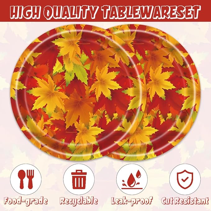 40Pcs Thanksgiving Day Party Supplies for 20 Guests - Fall Leaves Thanksgiving Day Autumn Plates and Napkins for Baby Shower Harvest Birthday Party Decorations