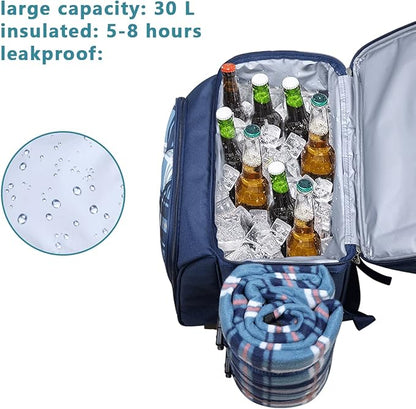 Hap Tim Picnic Basket Backpack for 2 Person with 2 Insulated Cooler Compartment, Wine Holder, Fleece Blanket, Cutlery Set, Gifts Ideals for Wedding, Housewarming, White Elephant, Bridal Showers