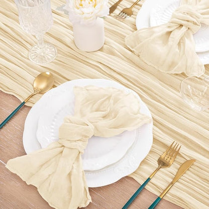 MLMC 8 Pack Beige Cheesecloth Table Runner 10ft Cream Rustic Gauze Cheese Cloth Table Runner 35x120 Inches for Wedding Baby Bridal Shower Boho Home Decor