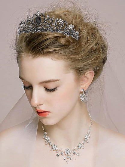 COCIDE Tiara Crowns Crystal Headband Princess Rhinestone Crown with Combs Bride Headbands Bridal Wedding Prom Birthday Party Hair Accessories Jewelry for Women and Girls (L BLACK)
