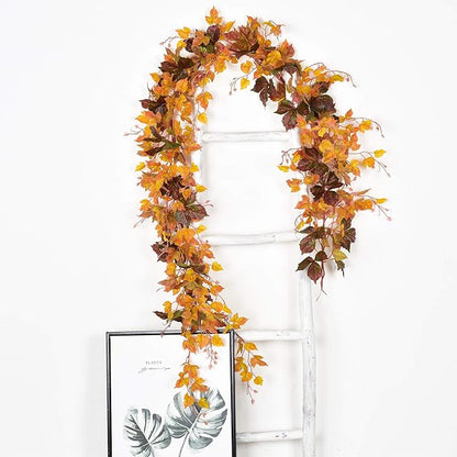 2 Pack Fall Maple Leaf Vine Clearance, 6.5 Ft/Piece Hanging Vine Garland Artificial Autumn Foliage Thanksgiving Decor for Home Wedding Fireplace Party