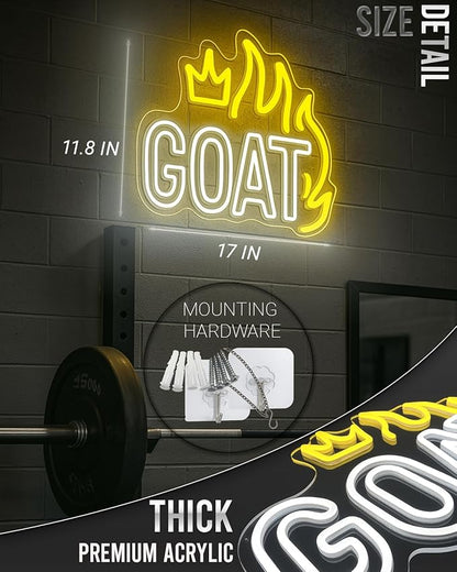 GOAT Neon Sign LED Wall Light, 17×11.8 Inches Dimmable USB Powered Cheer Sign Decor for Gym, Bedroom, Game Room, Man Cave, Sports Fan Gift