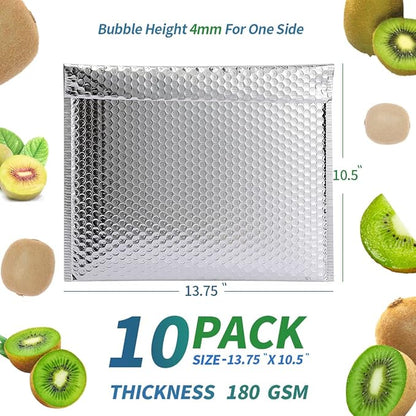 Thermal Bubble Mailer 13.75 x 10.5 Inch, Pack of 10 Cool Bubble Mailers,Insulated Mailers for Cold Shipping, Waterproof Foil Mailing Envelopes,Insulated Shipping Bags for Food,Perishables