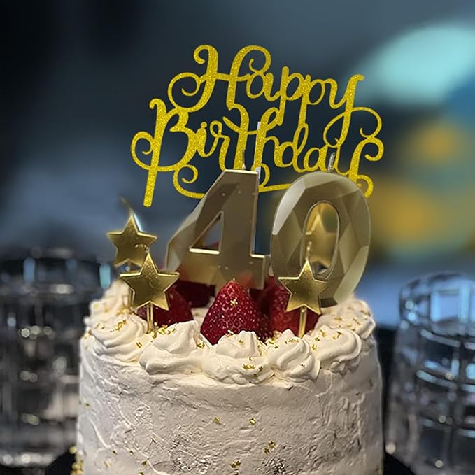 Golden Number 10 Birthday Candles and Star Birthday Candles 2.76 inch Birthday Cake Candles 3D Diamond Shaped Candles are Suitable for Birthday Parties and Anniversary Cake Decorations Candles