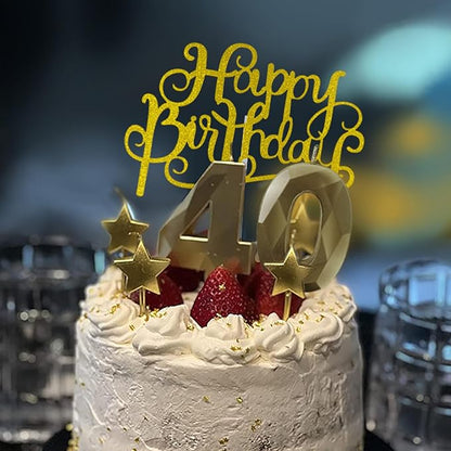 Golden Number 25 Birthday Candles and Star Birthday Candles 2.76 inch Birthday Cake Candles 3D Diamond Shaped Candles are Suitable for Birthday Parties and Anniversary Cake Decorations Candles