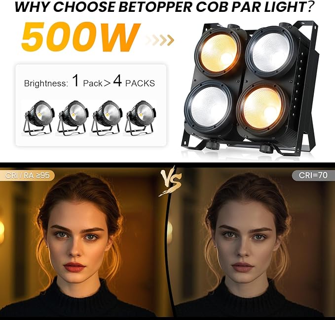 Betopper 4x100w Blinder Stage Spotlight,Cob Led DMX Satge Lights,4 Eye Matrix Par Lights'for Stage Lighting,Cold White+Amber Color Party Lighting'Dj Disco Light for Wedding Photostudio Theater,2S (2)