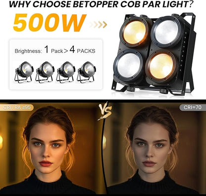 Betopper 4x100w Blinder Stage Spotlight,Cob Led DMX Satge Lights,4 Eye Matrix Par Lights'for Stage Lighting,Cold White+Amber Color Party Lighting'Dj Disco Light for Wedding Photostudio Theater,2S (2)