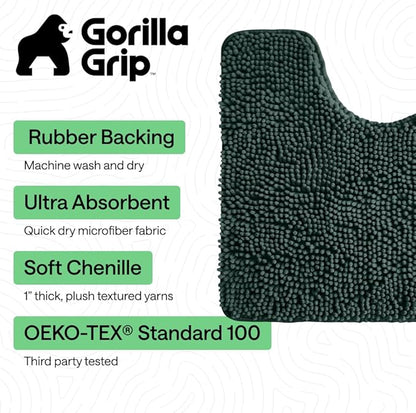 GORILLA GRIP Bathroom Rug Sets, Soft Chenille 2 Piece Area Rugs Set, Toilet Base Mat and 30x20 Carpet, Absorbent Microfiber Washable Mats Dry Quickly, Home Décor and Bath Room Accessories, Hunter