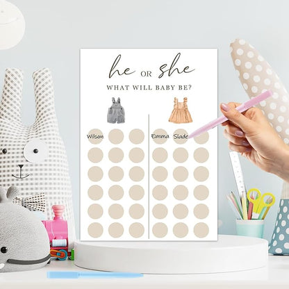 Gender Reveal Party Games, Clothing Baby Gender Reveal Voting Board Sign, 48 Boy Girl Voting with Two Pens, He or She, Baby Gender Reveal Party Decorations Games for Boy or Girl Shower