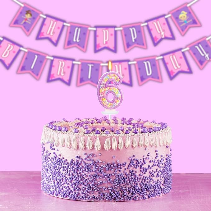 Birthday Candles - Number 6 Candle, Colorful Macaron Candles for Boys/Girls, Purple Party Decorations, Purple Cake Decorations