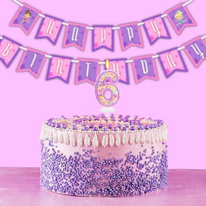 Birthday Candles - Number 6 Candle, Colorful Macaron Candles for Boys/Girls, Purple Party Decorations, Purple Cake Decorations