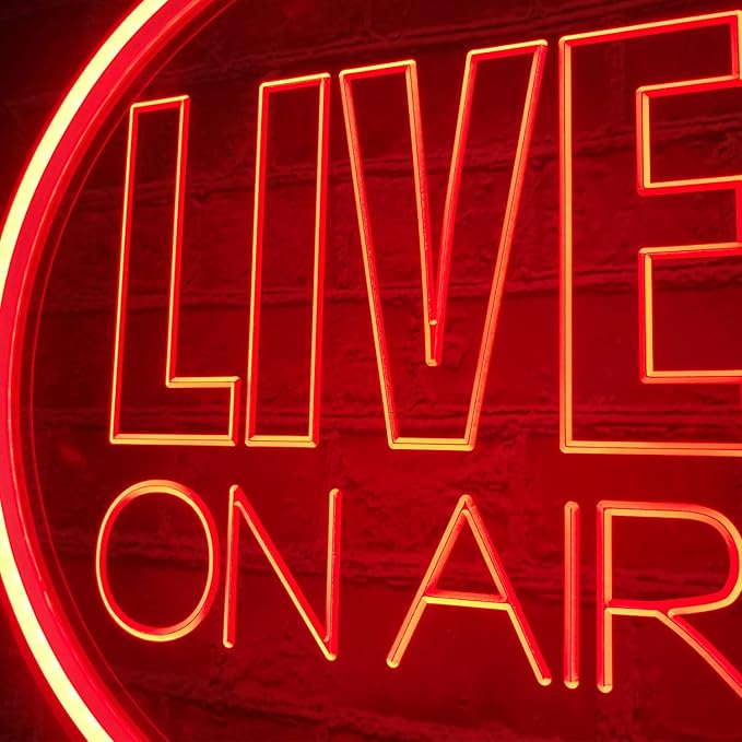 Neon Light Sign, USB Powered Live On Air LED Wall Art, Dimmable Round Sign, Red, Home Decoration, Silicone, 12 inch