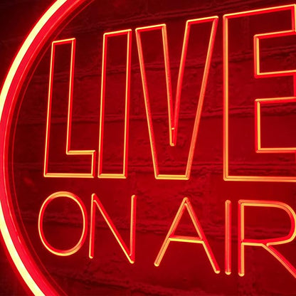 Neon Light Sign, USB Powered Live On Air LED Wall Art, Dimmable Round Sign, Red, Home Decoration, Silicone, 12 inch