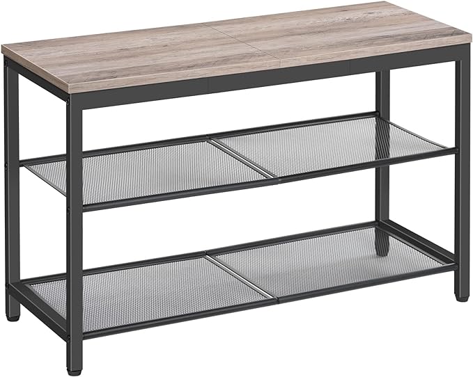 HOOBRO Shoe Bench, 3-Tier Shoe Rack, Industrial Shoe Organizer Storage Bench, 29.5 inches Entry Bench with Mesh Shelves, for Entryway, Living Room, Hallway, Easy Assembly, Greige BG75HX01