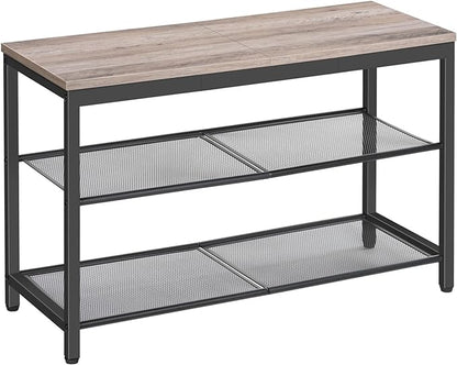HOOBRO Shoe Bench, 3-Tier Shoe Rack, Industrial Shoe Organizer Storage Bench, 29.5 inches Entry Bench with Mesh Shelves, for Entryway, Living Room, Hallway, Easy Assembly, Greige BG75HX01