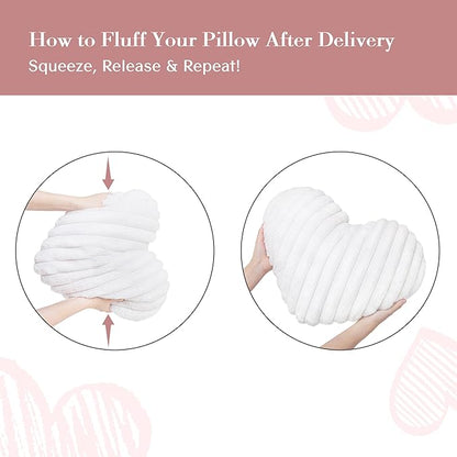 AELS Heart Shaped Pillow, 20 Inches Heart Decorative Throw Pillows, Faux Fur Love Cute Pillows, Valentines Day Decorations, Wedding Decor, Living Room Bedroom Nursery Decor, White