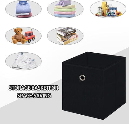 Black Foldable Storage Cubes Bins ,11 Inch Cloth Storage Cube Fabric Storage Box Cubes Organizer Baskets with Handles for Home Organizer Set of 3 (Black)