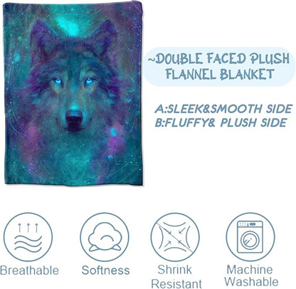 Fantasy Wolf Blanket, Mystical Animal and Galaxy Blankts, Gifts for Adults Kids, Home Dorm Cabin Pet Area Picnic and Travel Decor, Soft Cozy Lightweight Flannel Throw,50"x60"
