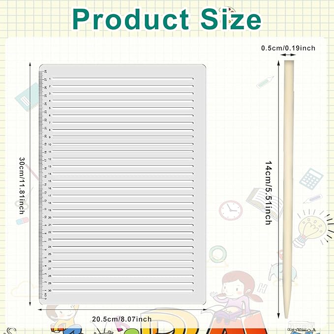 Line Stencil Straight with Wooden Scratching Pen 0.35inch Spacing Plastic Stencil Paper Writing Lettering Guide Calligraphy Stencils Line Stencils for Drawing Template for Journaling Paper Card Aids