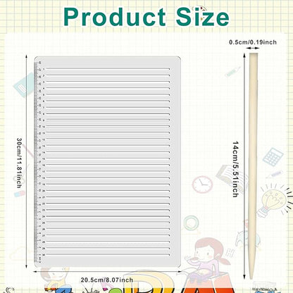 Line Stencil Straight with Wooden Scratching Pen 0.35inch Spacing Plastic Stencil Paper Writing Lettering Guide Calligraphy Stencils Line Stencils for Drawing Template for Journaling Paper Card Aids