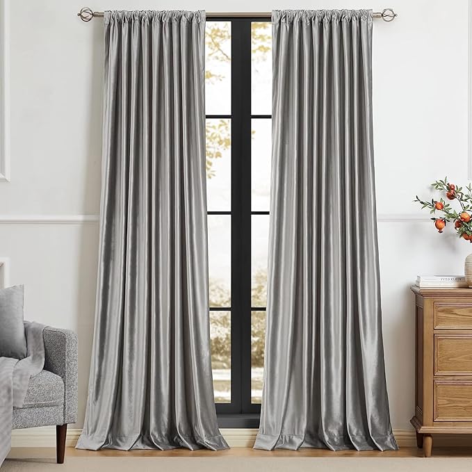 PRIMROSE Light Grey Curtains 120 inch for Living Room,2 Panels Drapes Blackout Rod Pocket Back Tab Window Treatment Room Darkening Thick Decorative Curtains for Bedroom