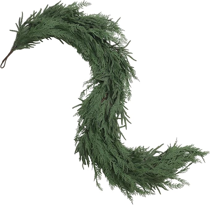 Jutom 1 PCS 9 ft Realistic Christmas Garland - Artificial Mix Norfolk Cypress Pine Needles Faux Green Garland Decorations for Table Mantel Winter Holiday, Indoor & Outdoor Decor