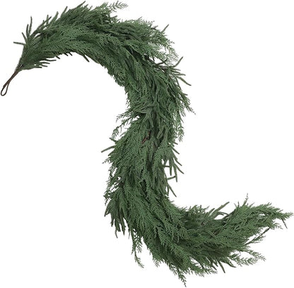 Jutom 1 PCS 9 ft Realistic Christmas Garland - Artificial Mix Norfolk Cypress Pine Needles Faux Green Garland Decorations for Table Mantel Winter Holiday, Indoor & Outdoor Decor