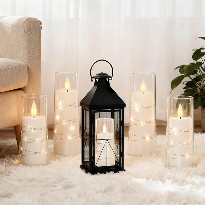 Raycare Flameless Candle with Remote Timer – 9 Flickering Acrylic Battery Operated LED Pillar Candles with Embedded Star String for Christmas, Home Decor, and as a Gift (White)