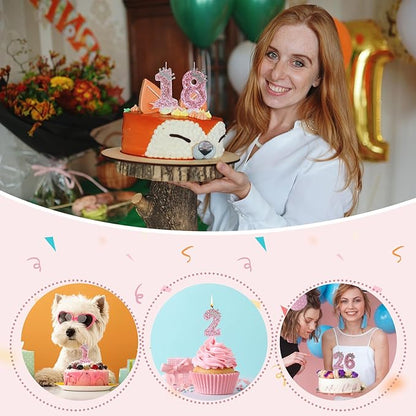 Birthday Number Candles,Pink Crown Birthday Candles for Cake,Glitter Number 0 Candle Cake Topper with Sequins for Girls,Women, Anniversary Celebrations Supplies (Pink 0)