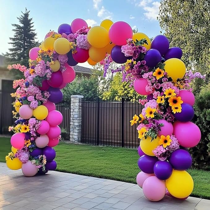 Pink Yellow Balloon Arch - Double Stuffed Hot Pink Purple Balloons Different Size Latex Magenta Balloon Garland for Happy Birthday Baby Shower Wedding Fall Mexican Party Decorations