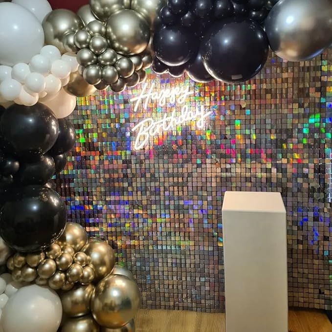 Shimmer Wall Backdrop Silver Iridescent 3FTx4FT Square Sequin Wall Panel Backdrop Decor for Wedding Anniversary Birthday Party, 12 Panels