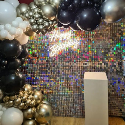 Shimmer Wall Backdrop Silver Iridescent 3FTx4FT Square Sequin Wall Panel Backdrop Decor for Wedding Anniversary Birthday Party, 12 Panels