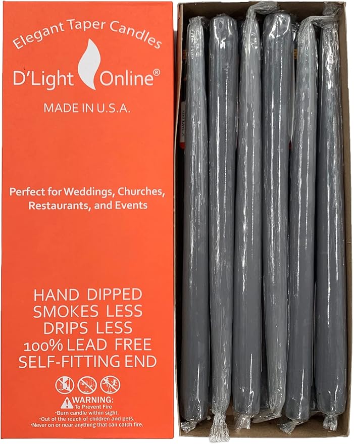 D'light Online Elegant 10" Unscented Slate Grey Tapered Candles Premium Quality Candles Hand-Dipped, Dripless Taper Candles and Smokeless - Set of 12 Individually Wrapped (10 Inch, Slate Grey)