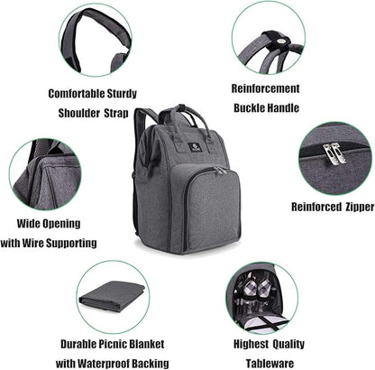 ALLCAMP OUTDOOR GEAR Picnic Backpack for 2 Person W/ Fleece Blanket, Plates and Cutlery Set