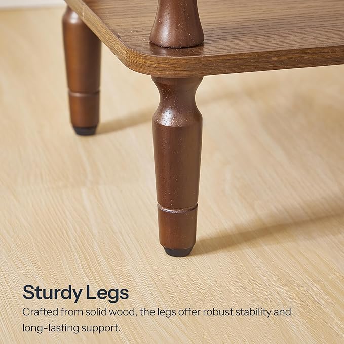 HOOBRO End Tables Set of 2, 2-Tier Small Side Table with Spindle Legs, Nightstand with Storage Shelves, Sofa Side Table, for Small Space, Living Room, Bedroom, Walnut WL189BZP201