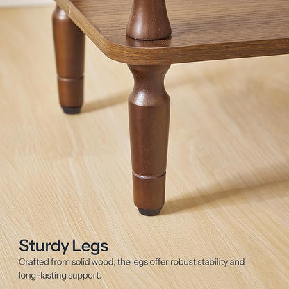 HOOBRO End Tables Set of 2, 2-Tier Small Side Table with Spindle Legs, Nightstand with Storage Shelves, Sofa Side Table, for Small Space, Living Room, Bedroom, Walnut WL189BZP201