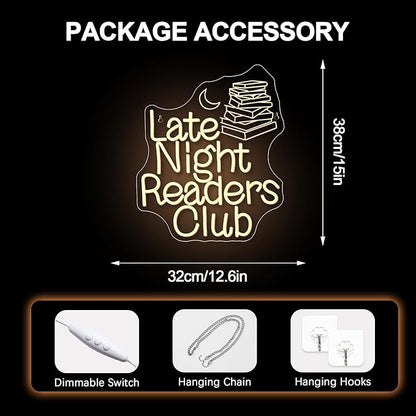 NOSUN Late Night Readers Club Neon Sign Reader Club Neon Light,Led Hanging Read Room Sign,Library Welcome Door Neon Sign,Pink Night Light,Gift for Book Enthusiast Reading Enthusiasts