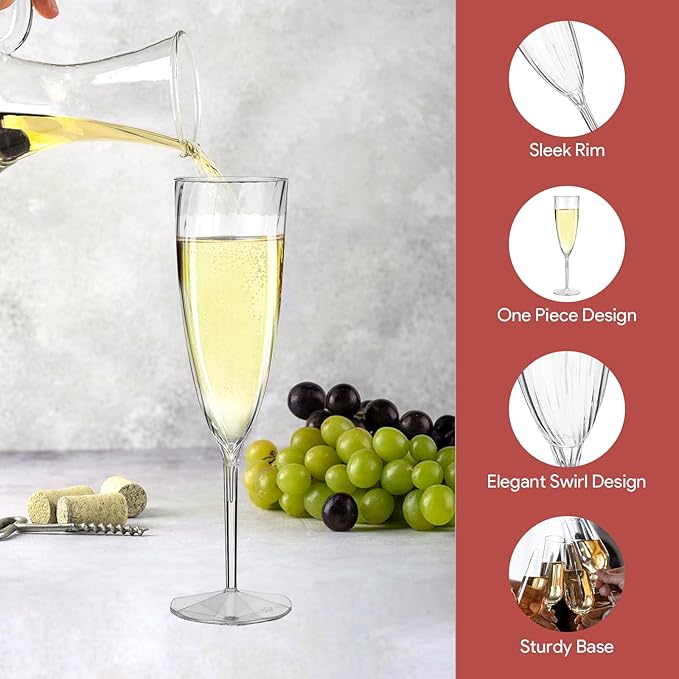 40 PCS Clear Disposable Plastic Champagne Flutes,6 Oz Plastic Champagne Glasses, DisposableFlutes for Party, Disposable Wine Glasses Cocktail Cups for Home Daily Life Party Birthday Wedding Toasting