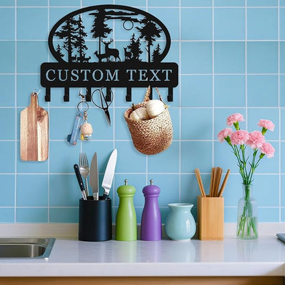 Personalized Key Holder for Wall, Decorative Key Rack with 5-12 Hooks, Rustic Deer Cabin Decor, Key Holder Wall Mounted for Bedroom, Kitchen, Entryway, Home Decor Aesthetic (06-Deer)