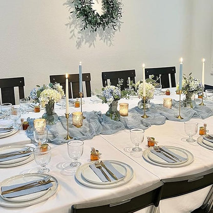 3 Pack Dusty Blue Cheesecloth Table Runner, 35inch Boho Gauze Table Runner 120 inches Long Farmhouse Rustic Sheer Cheese Cloth Fabric Bulk for Baby Shower Wedding Bridal Birthday Party Decor
