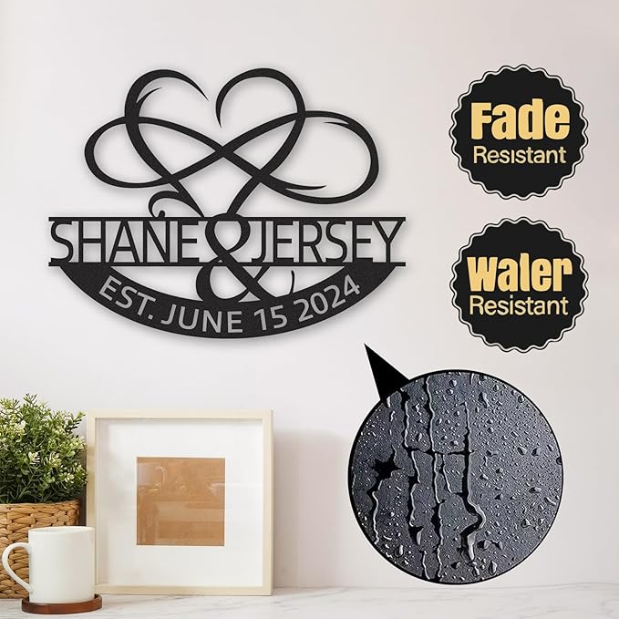 Personalized Anniversary Wedding Gifts for Couples, Metal Signs Customized with Couples Name and Date, Wedding Sign, Infinity Heart Metal Wall Decor, Engagement Bridal Shower Gifts Color01