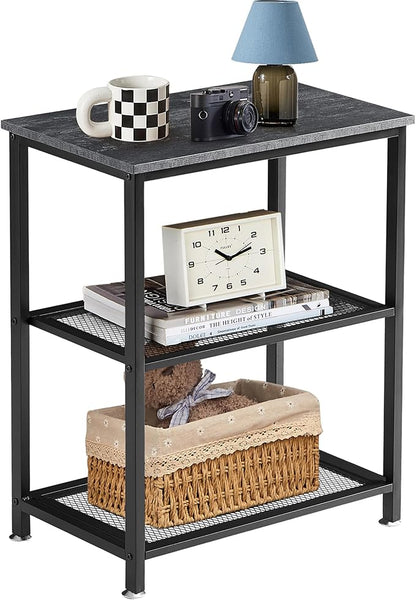 VECELO Tall End Side Tables, 30" Height Nightstand with 3-Tier Storage Shelf for Bedroom Living Room, Easy Assembly,Industrial Style, Carbon Grey
