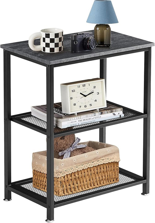VECELO Tall End Side Tables, 30" Height Nightstand with 3-Tier Storage Shelf for Bedroom Living Room, Easy Assembly,Industrial Style, Carbon Grey